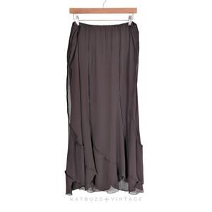 Y2K Maxi Skirt XL Brown Fairy Grunge Flutter Whimsigoth Pull On Chiffon Boho